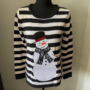 VTG Nouveaux Snowman / Christmas / Ugly Sweater Black White Stripes Size S - NWT